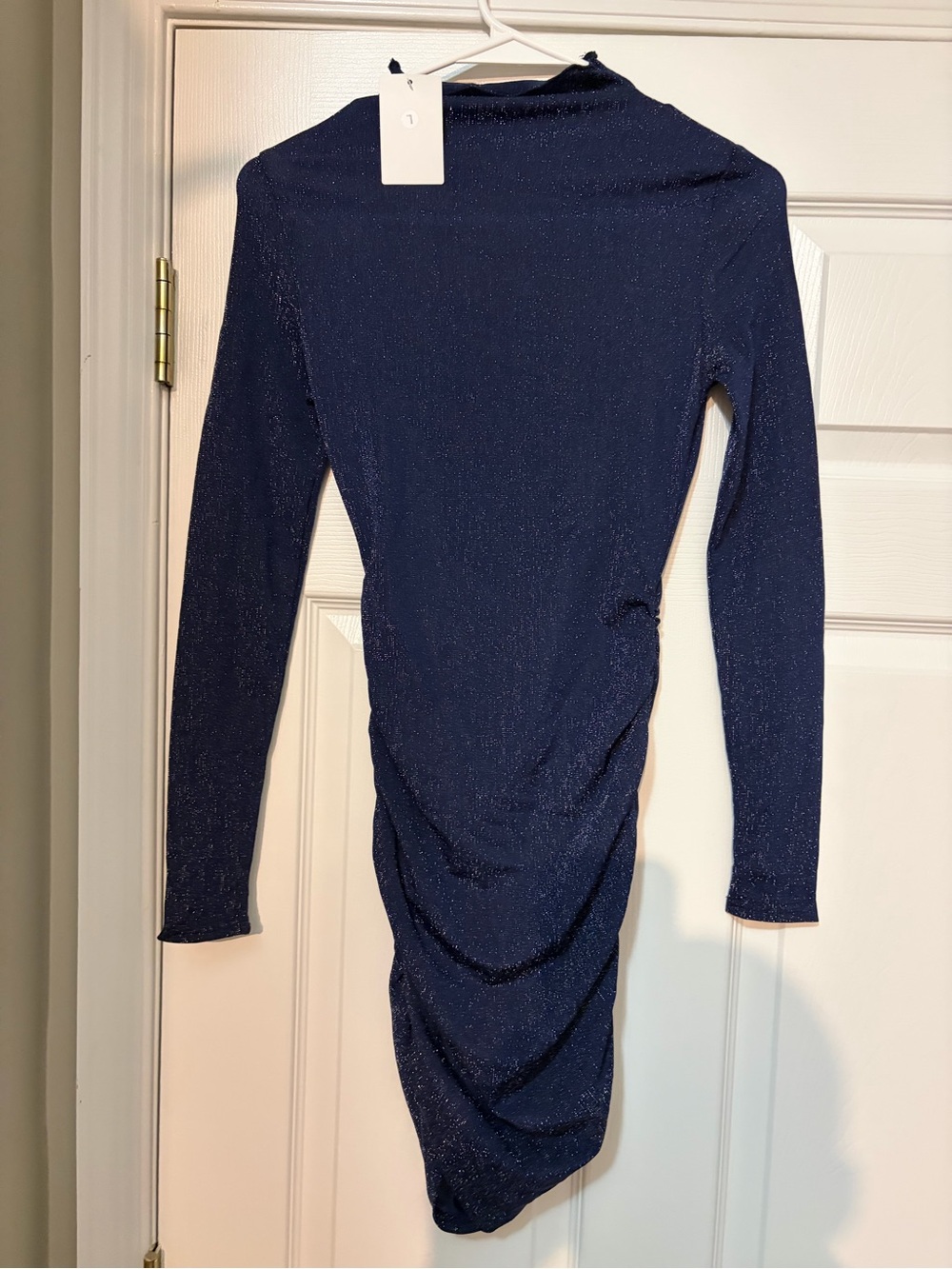 SHEIN Navy Sparkle Ruched Long-Sleeve Mini Dress